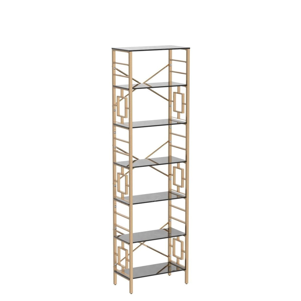 7-Tier Black Gold Metal Bookcase E485