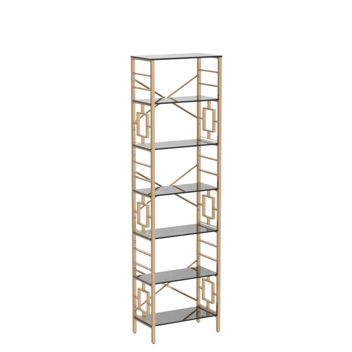 7-Tier Black Gold Metal Bookcase E485