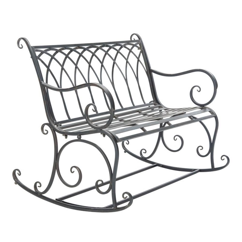 Black Wrought Iron Outdoor Rocking Bench P3545