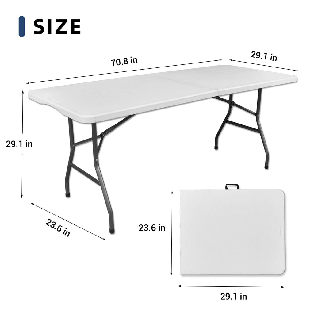6ft Heavy Duty White Folding Table with Carrying Handle D80693