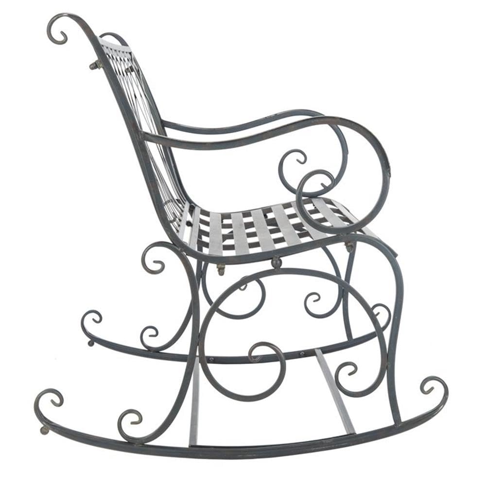 Black Wrought Iron Outdoor Rocking Bench P3545