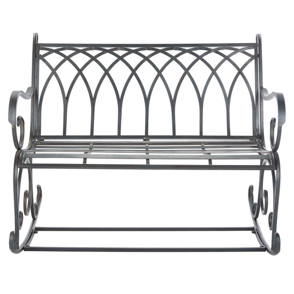 Black Wrought Iron Outdoor Rocking Bench P3545