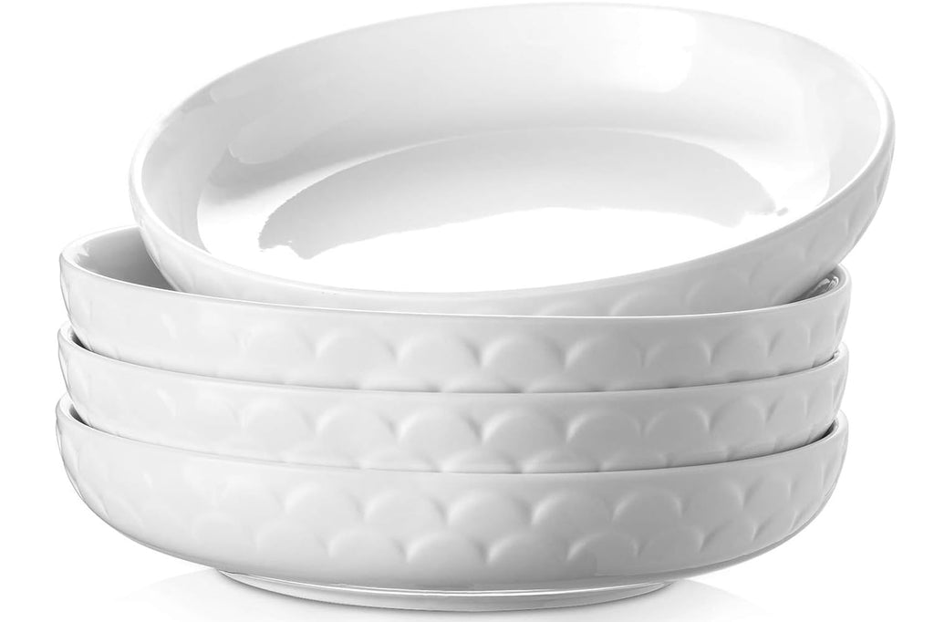 Set of 4 White Ceramic Pasta Bowls K997