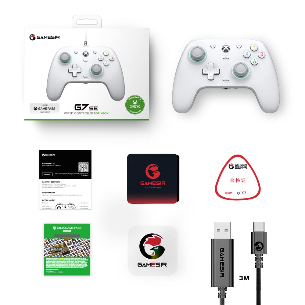 Wired Gamepad with Hall Effect Joysticks and 3.5 mm Audio Jack White T250103