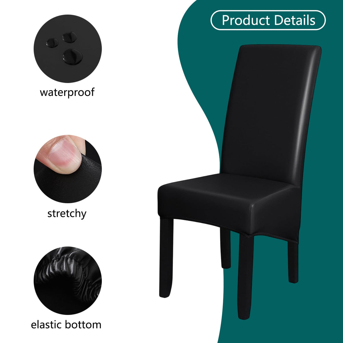 Black 6 Set Waterproof Dining Room Chair Cover U87396