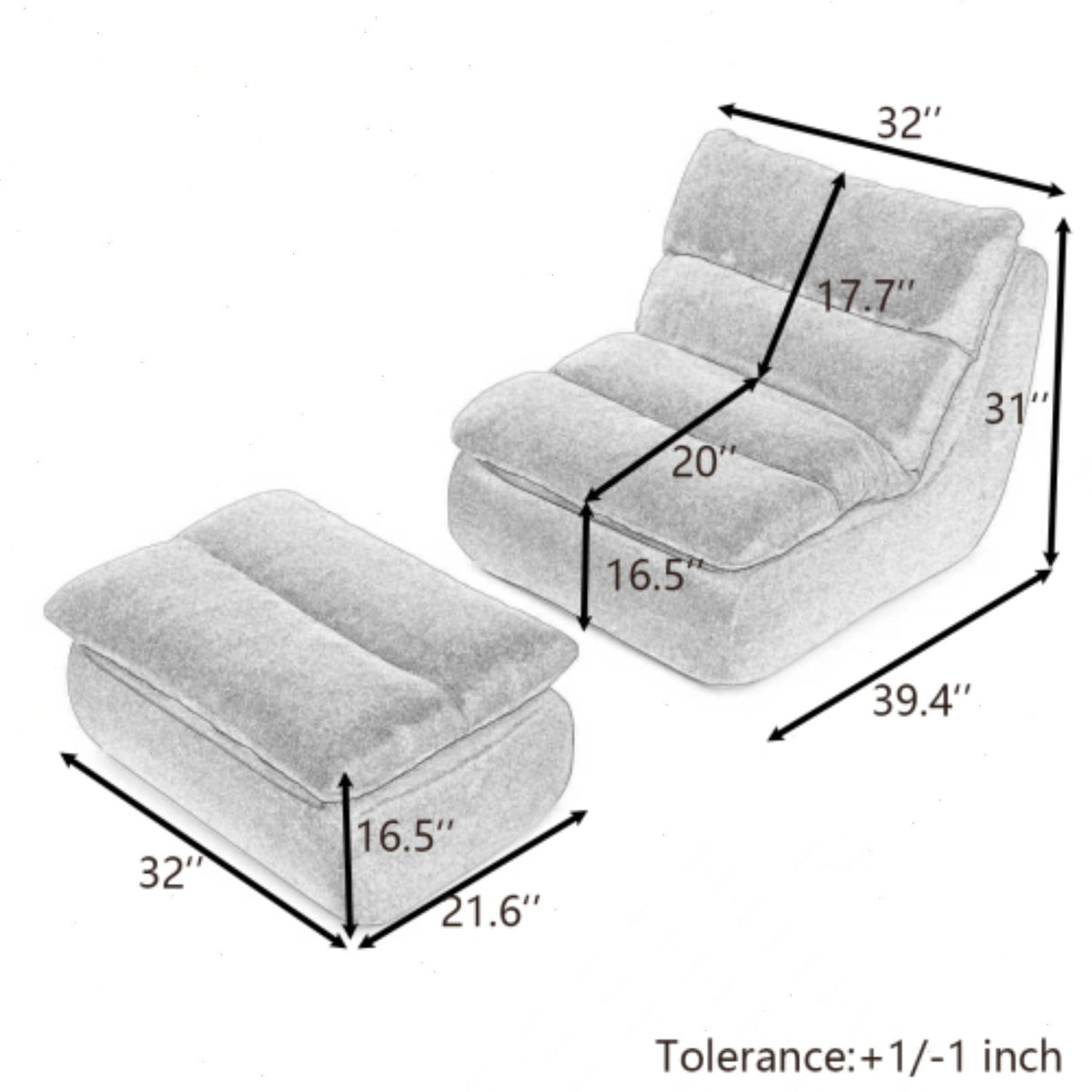 Yellow Memory Foam Bean Bag Chair with Ottoman K768