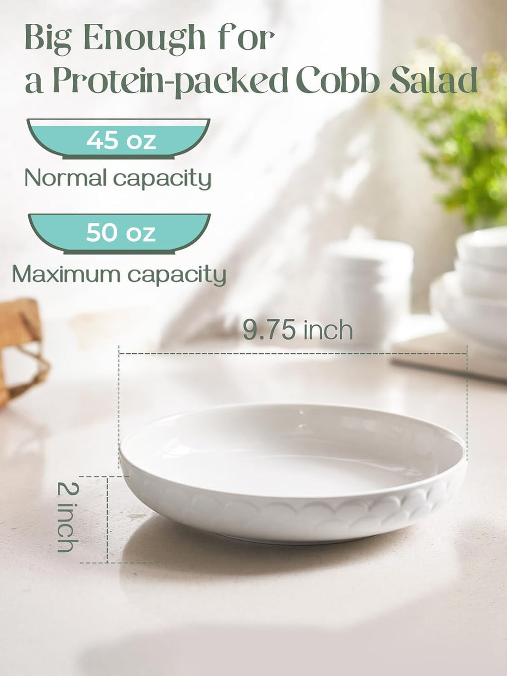 Set of 4 White Ceramic Pasta Bowls K997