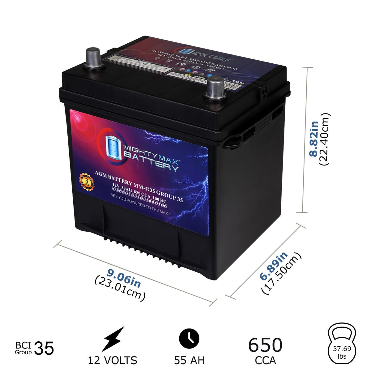 12V 55Ah AGM 650 CCA Battery Z89203
