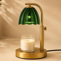 Scalloped Glass Candle Warmer Lamp with Timer, Dimmable, Adjustable Height, Gold Metal, Green N3758