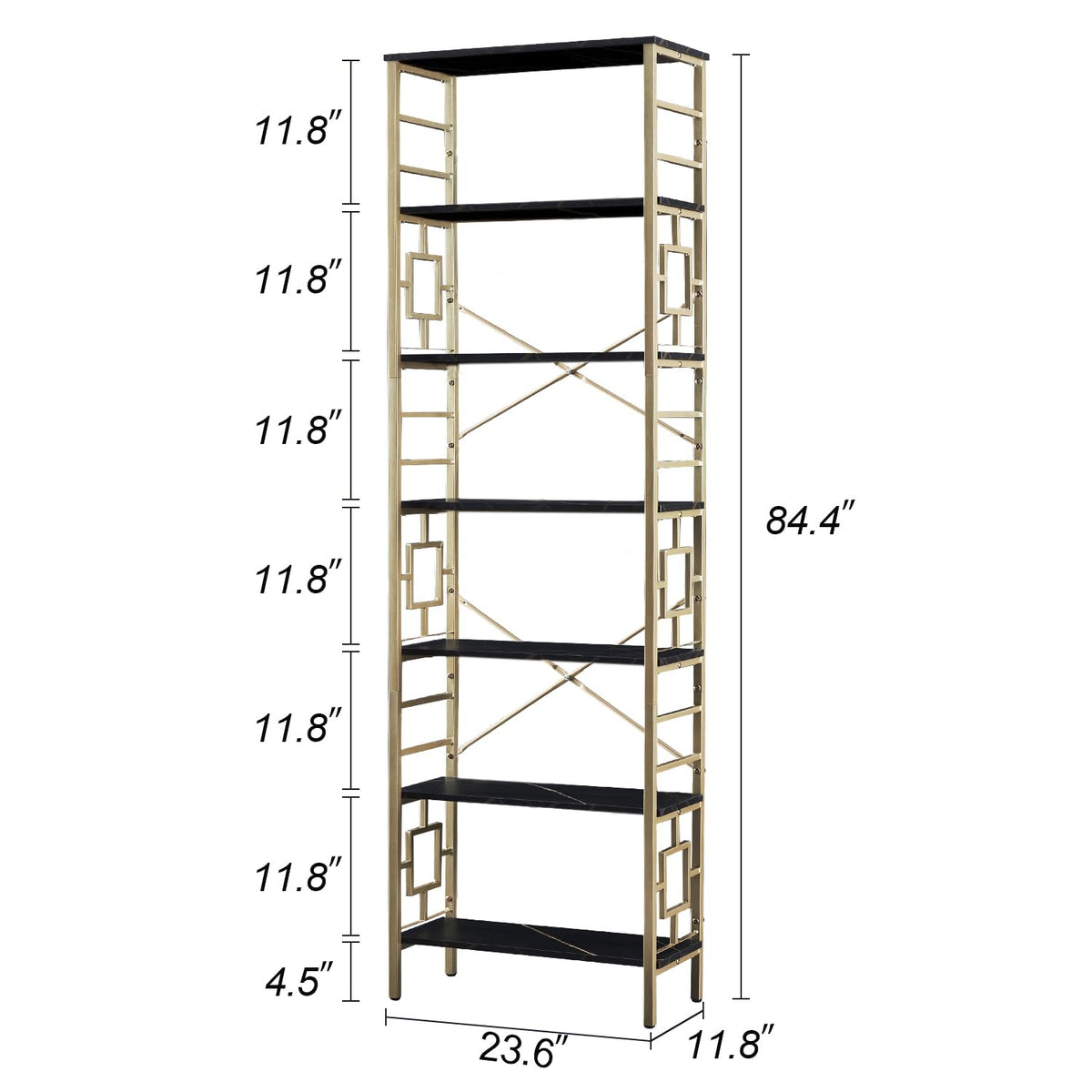 7-Tier Black Gold Metal Bookcase E485