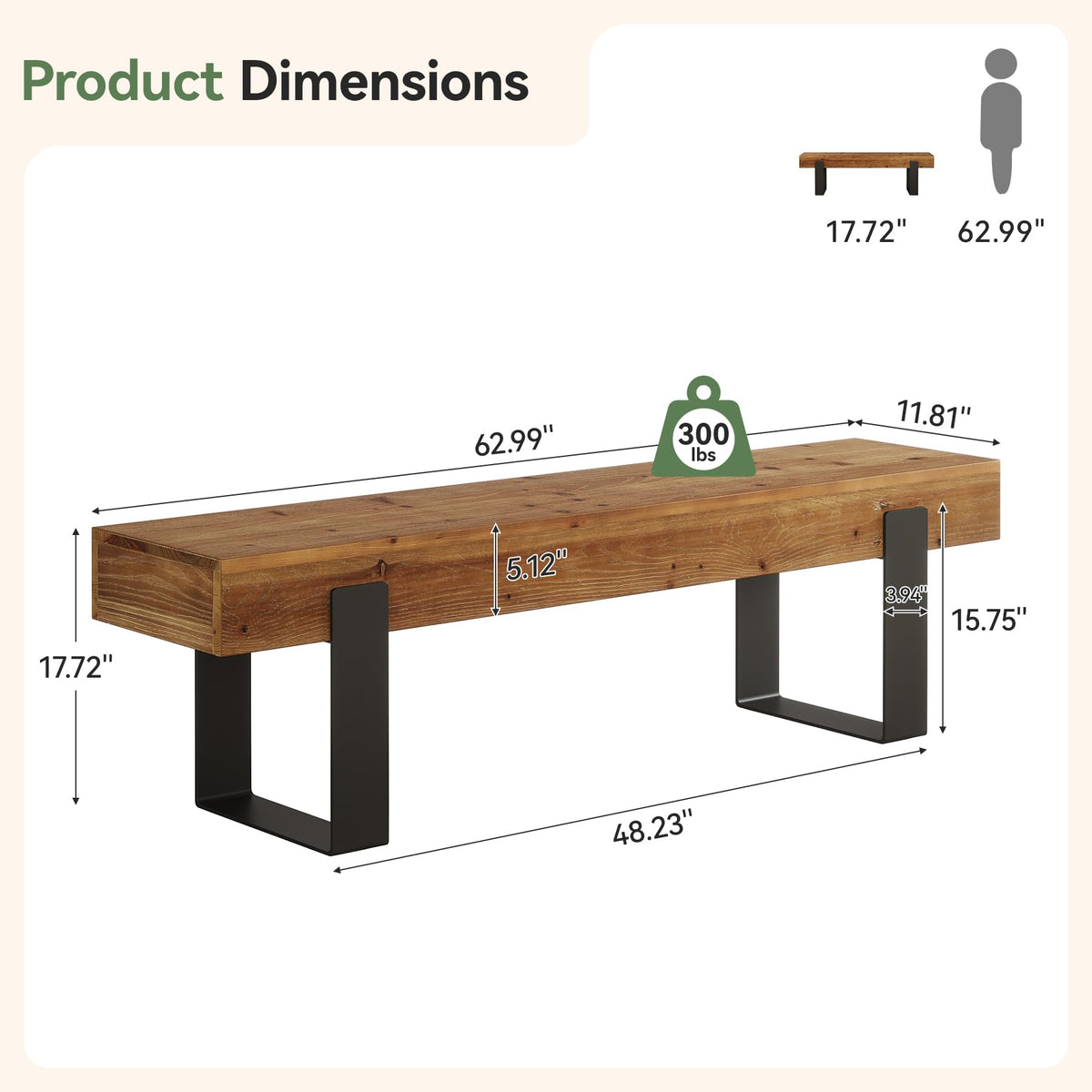 Solid Wooden Entryway Bench with Metal Legs T71925