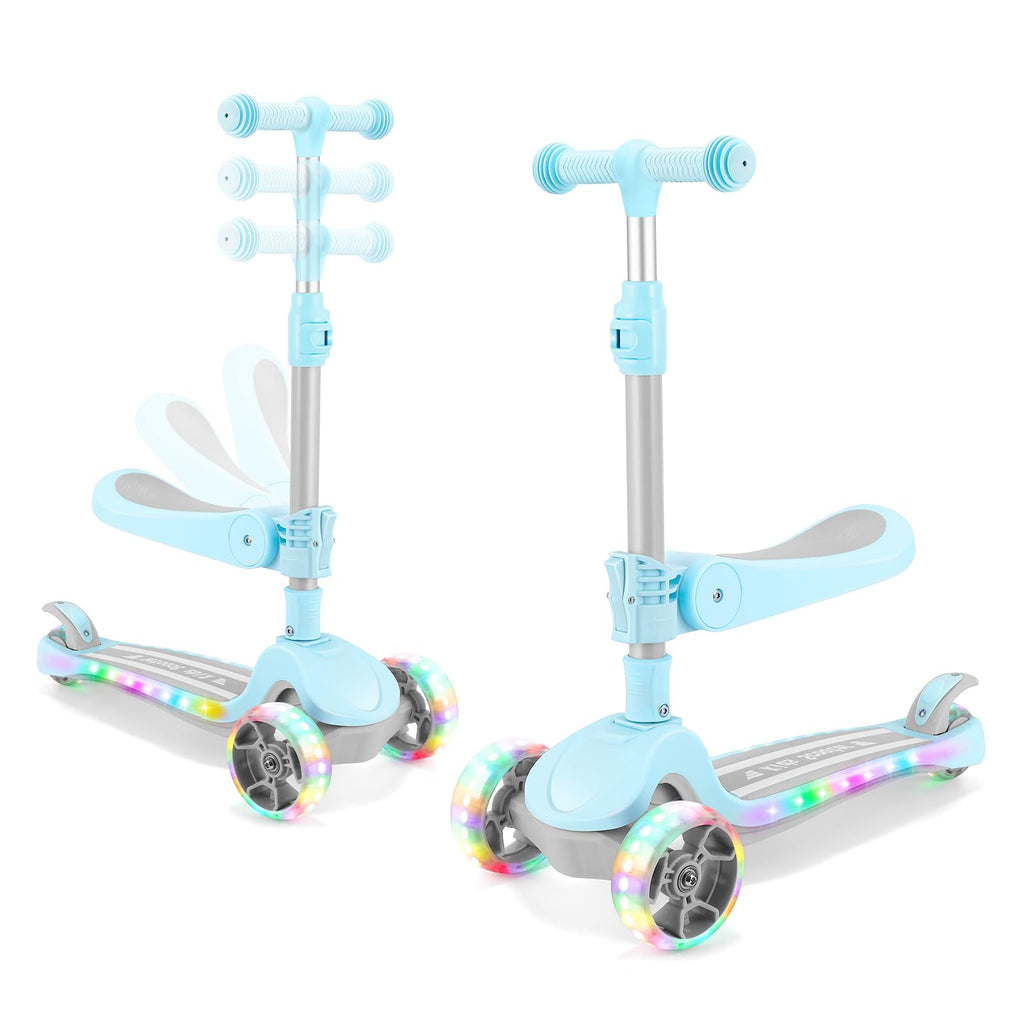 2 in 1 Kids Scooter with Seat, LED Light-Up Wheels, 4 Adjustable Heights U20249