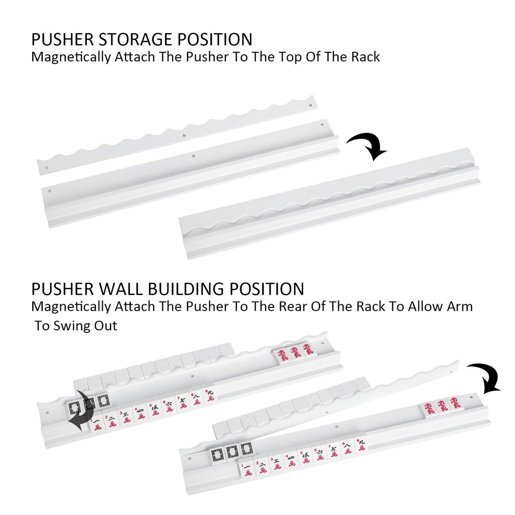 White Wooden Mahjong Racks with Pushers Set of 4 H5936