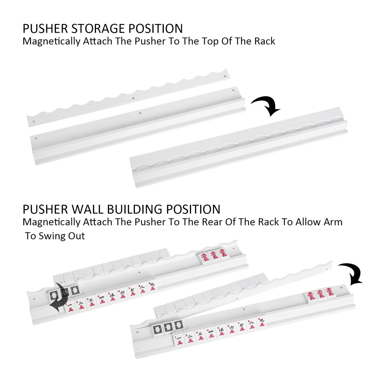 White Wooden Mahjong Racks with Pushers Set of 4 H5936
