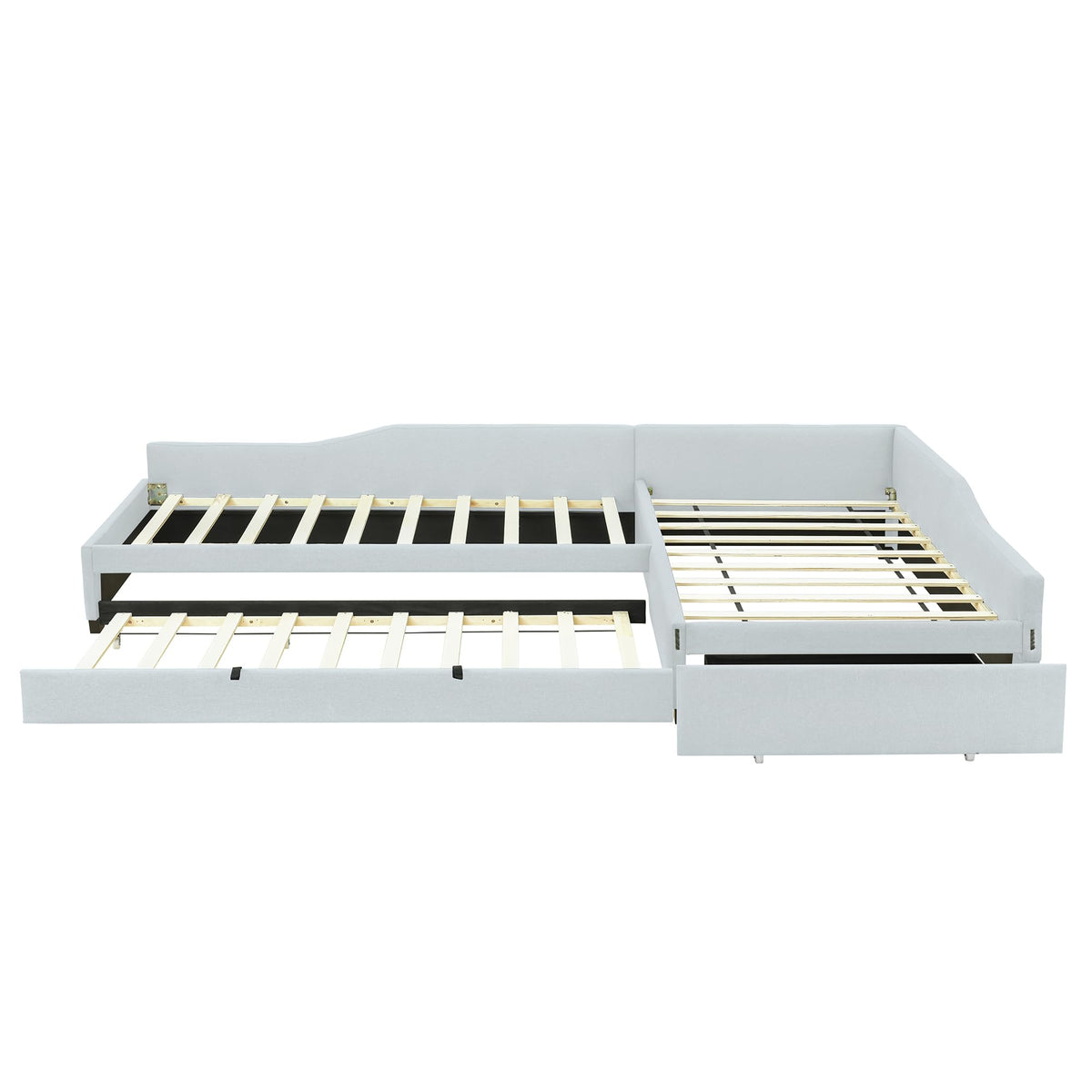 L Shaped Twin Corner Bed with Trundle and Storage Drawer Y7696