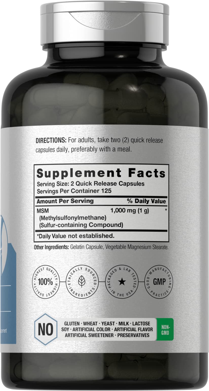 MSM Supplement Capsules 1000mg 250 Count P1771