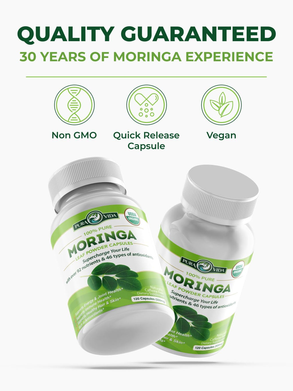 Organic Moringa Capsules 500mg 120ct Pack of 2 Q3181