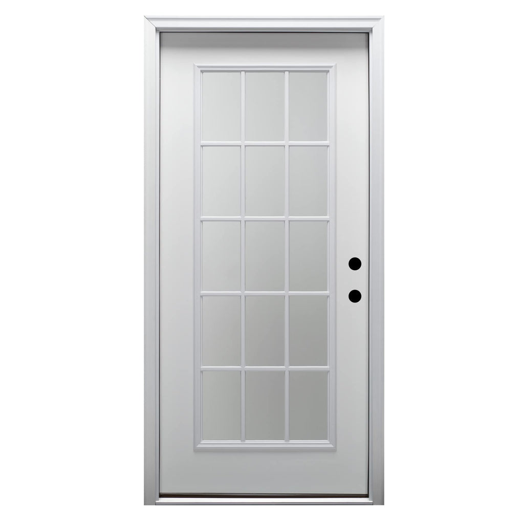 Fiberglass Smooth Primed Left Hand In-Swing Prehung Front Door 15 Lite Clear Glass 32" x 80" X756643