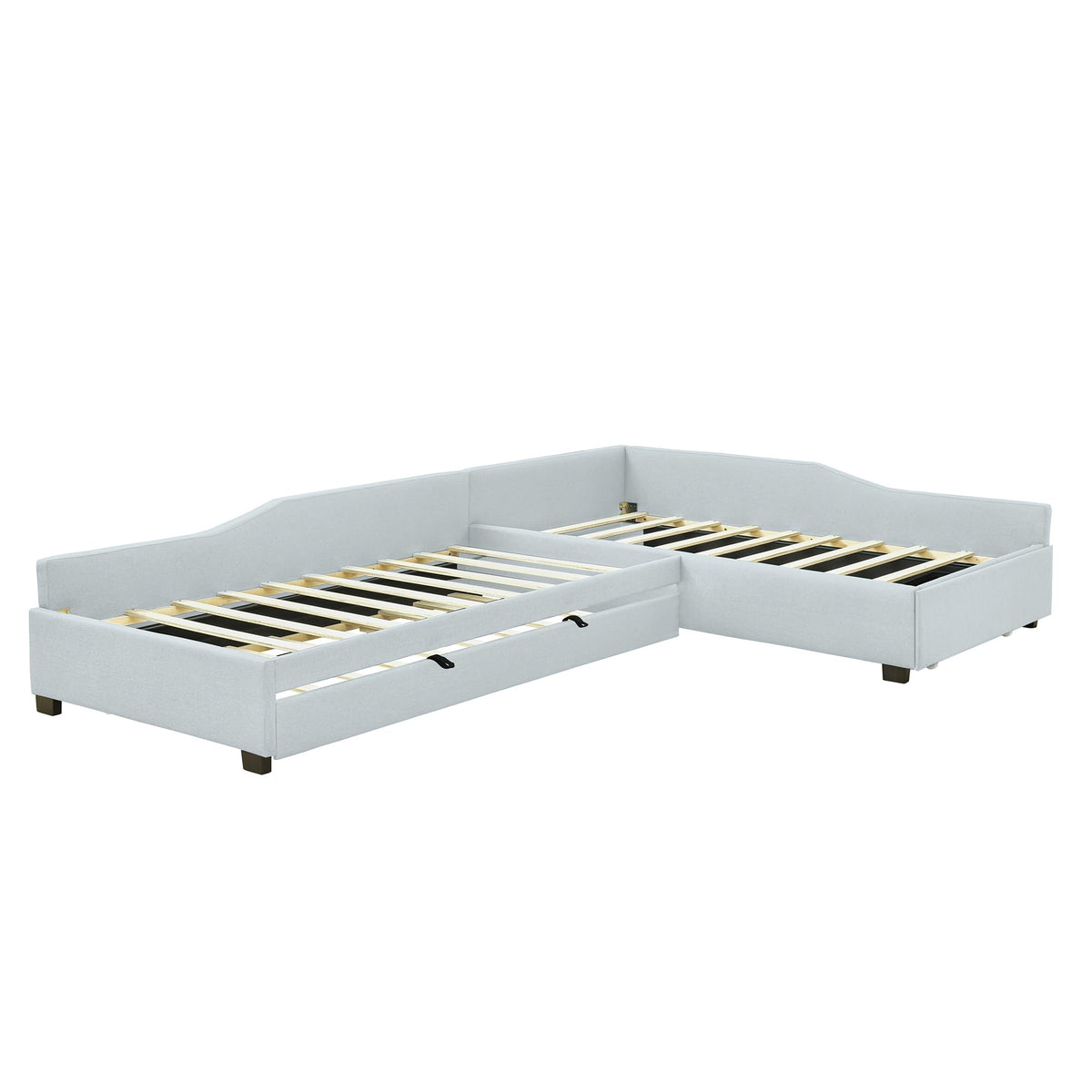 L Shaped Twin Corner Bed with Trundle and Storage Drawer Y7696