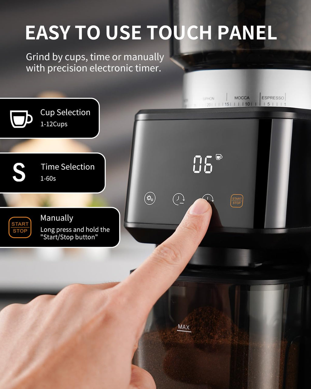 Electric Conical Burr Coffee Grinder with Timer R6859