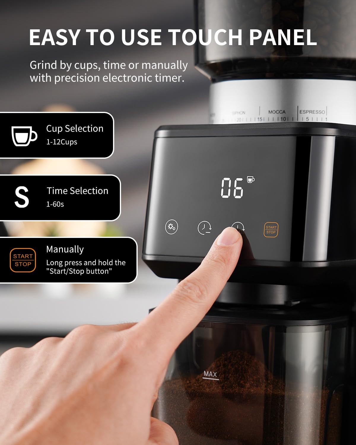 Electric Conical Burr Coffee Grinder with Timer R6859
