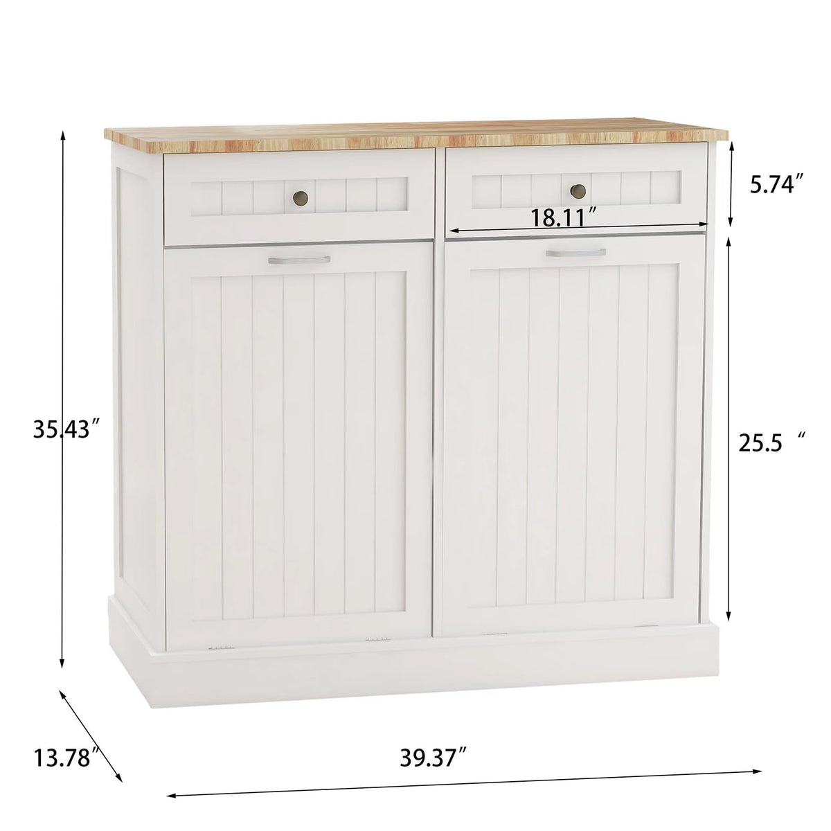 White Double Tilt Out Trash Cabinet with 2 Drawers A2095