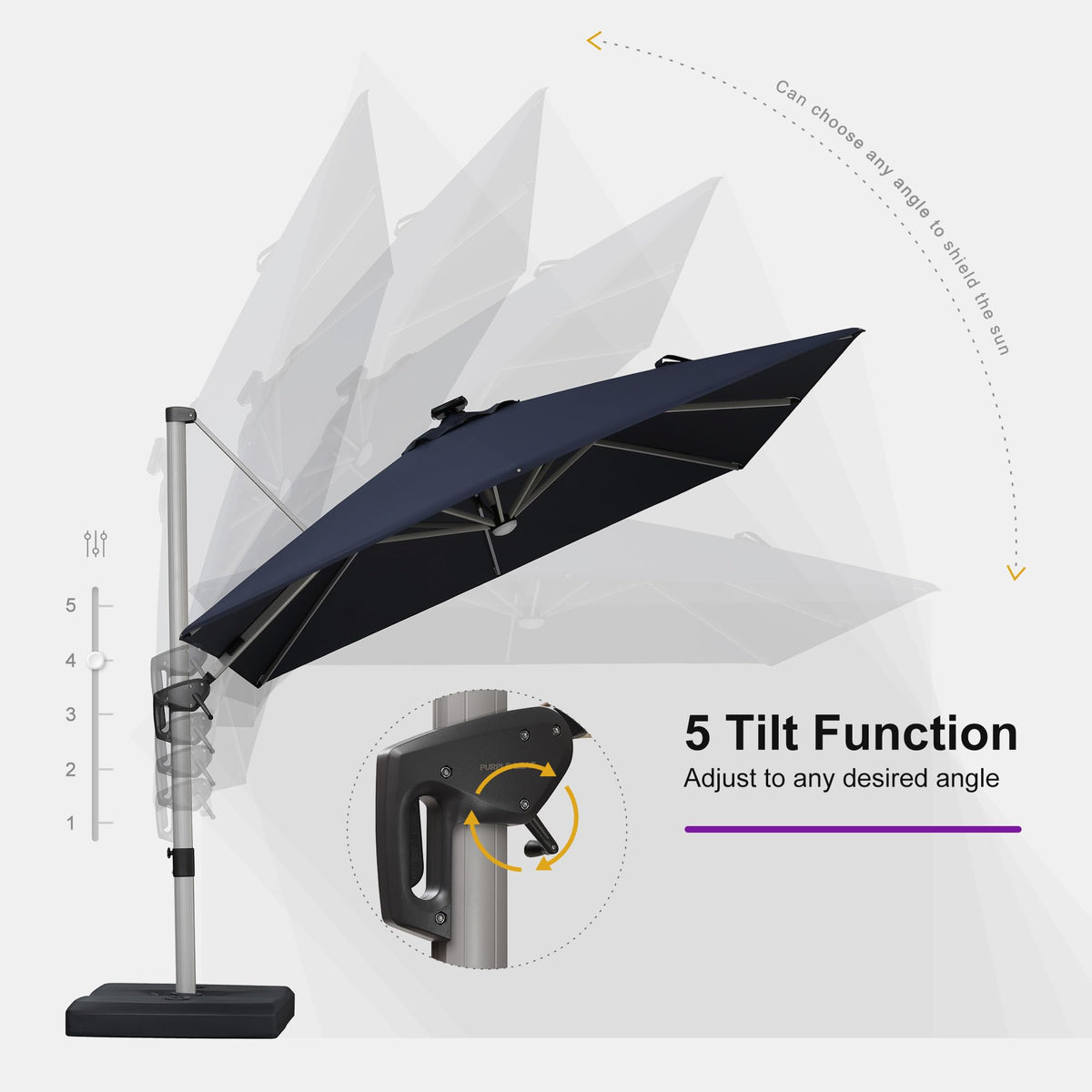 Navy Blue 10' X 10' Solar LED Patio Umbrella with Base V4869