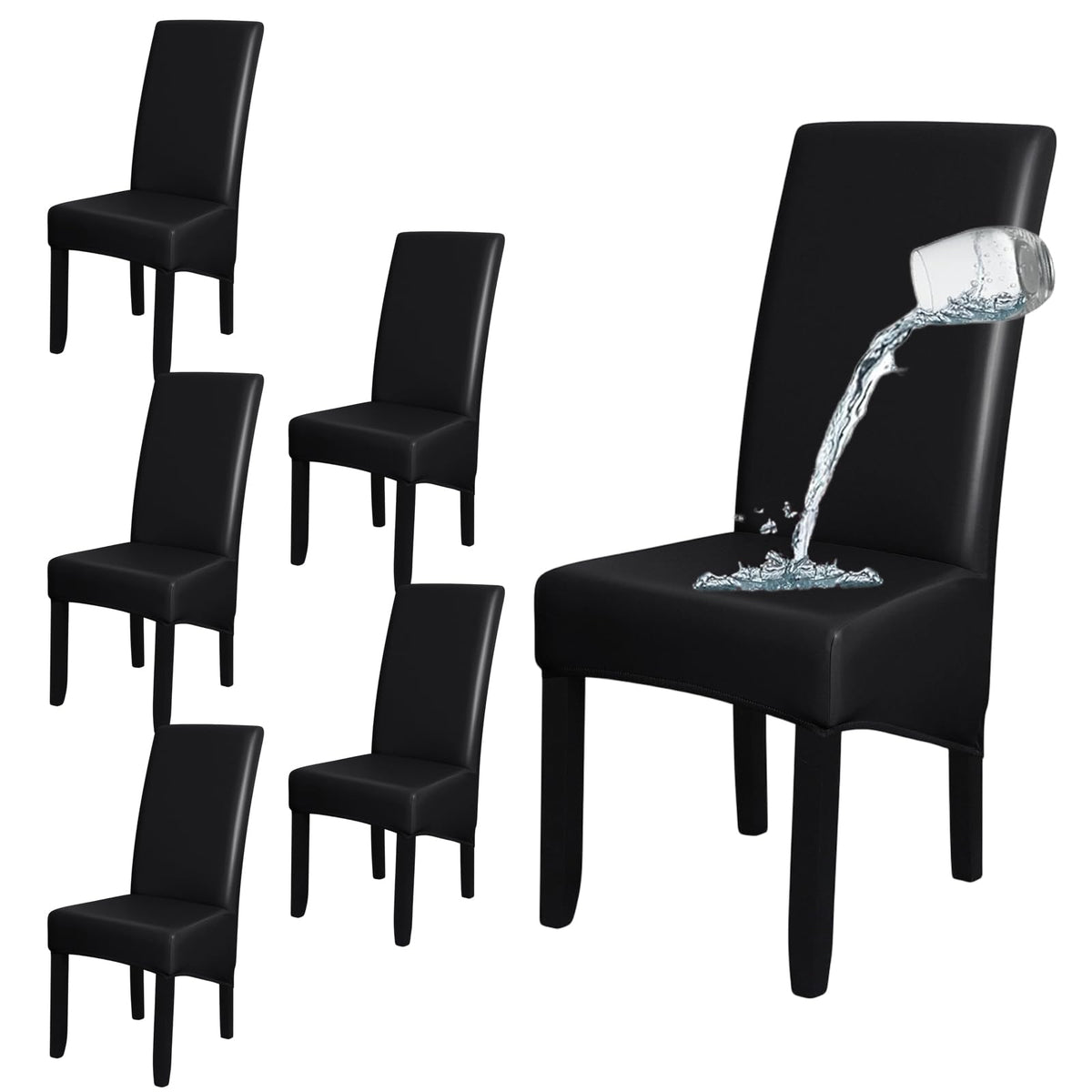 Black 6 Set Waterproof Dining Room Chair Cover U87396