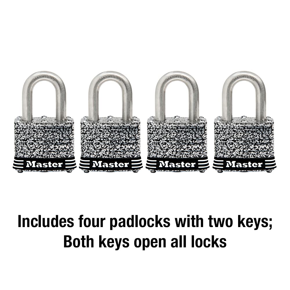 Stainless Steel Outdoor Padlock with Key, 4 Pack D587