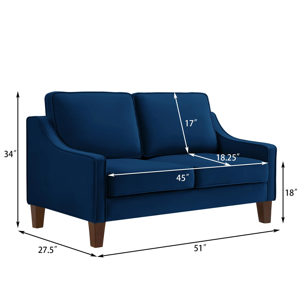 Navy Velvet 2 Seat Loveseat Sofa with Wooden Legs L999