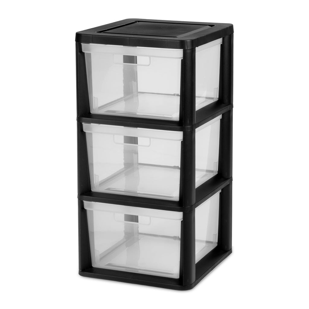 Black 3 Drawer Plastic Storage Tower X108141