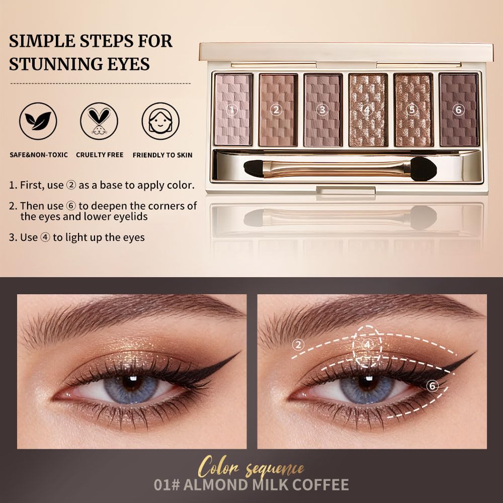 Nude Brown 6 Shade Matte & Shimmer Eyeshadow Palette Y835