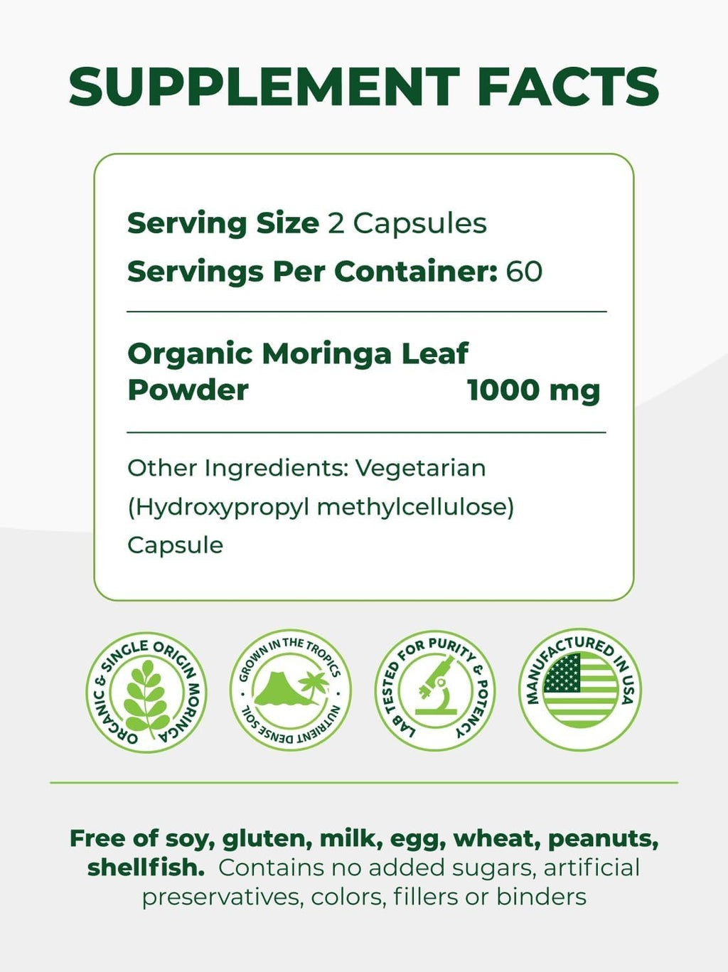 Organic Moringa Capsules 500mg 120ct Pack of 2 Q3181