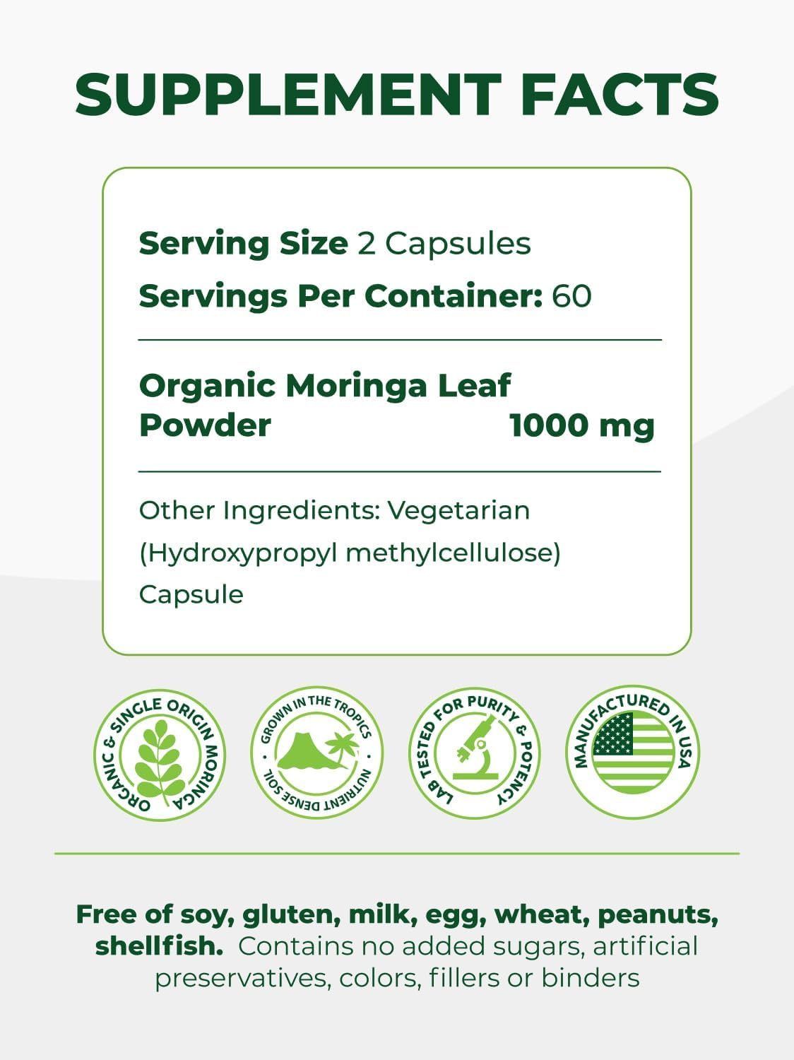 Organic Moringa Capsules 500mg 120ct Pack of 2 Q3181