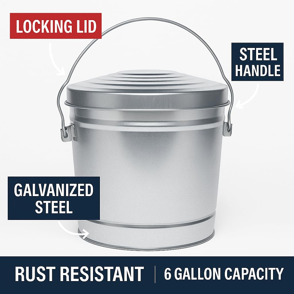 6-Gallon Galvanized Steel Locking Lid Storage Can K897