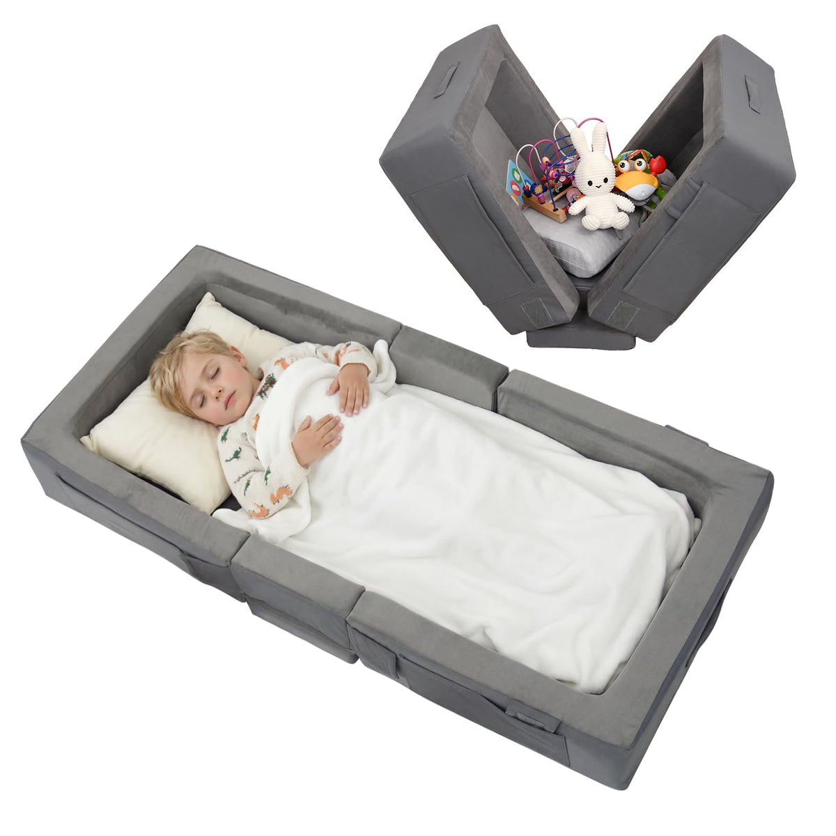 Portable Toddler Travel Bed with Soft Foam Safety Rails I496261