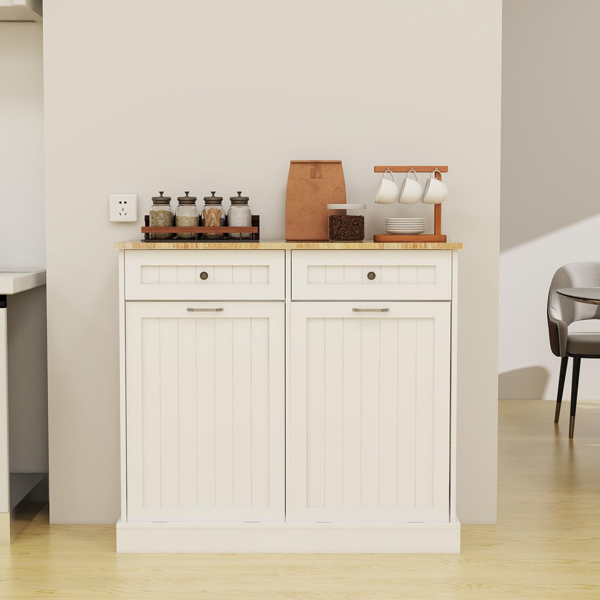 White Double Tilt Out Trash Cabinet with 2 Drawers A2095