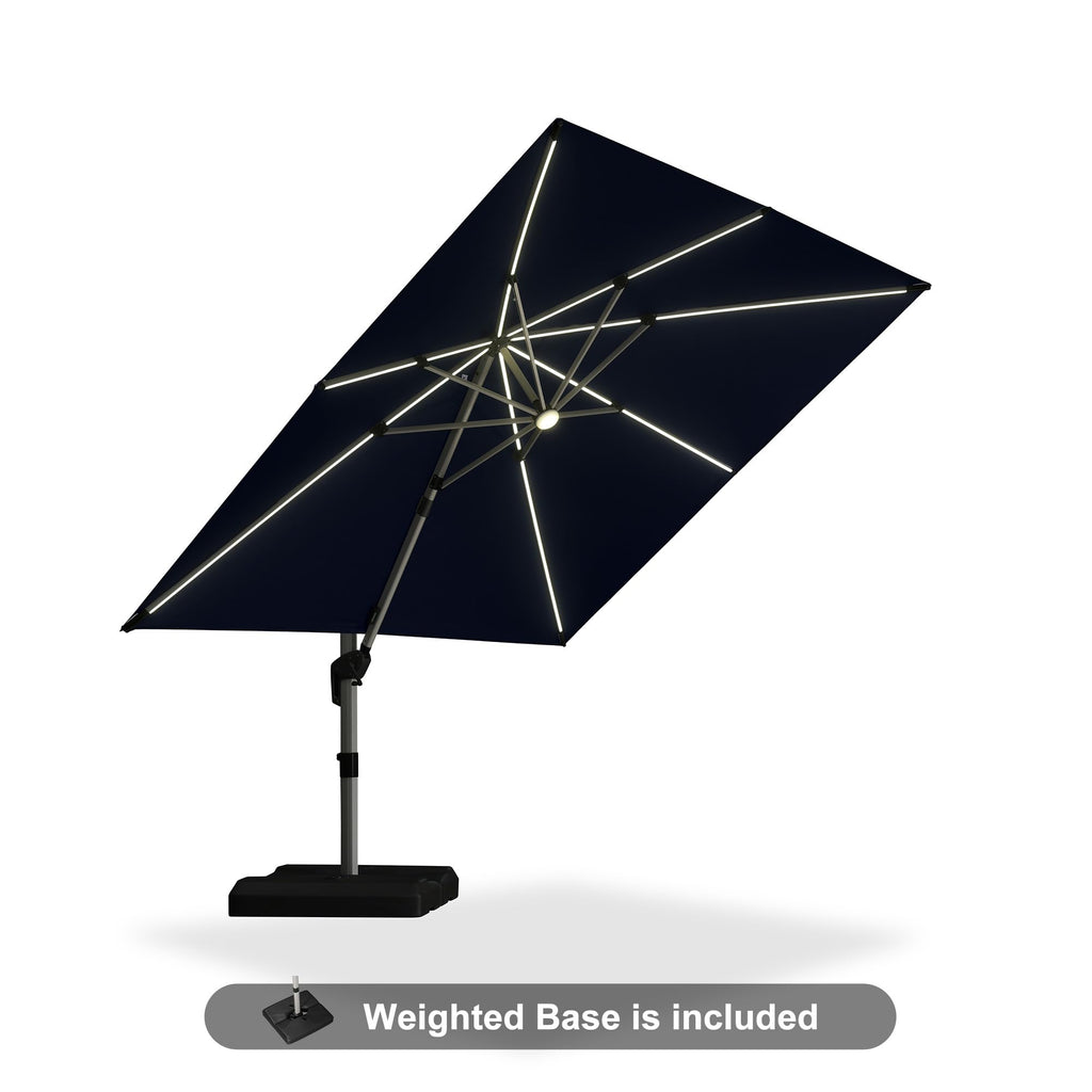 Navy Blue 10' X 10' Solar LED Patio Umbrella with Base V4869