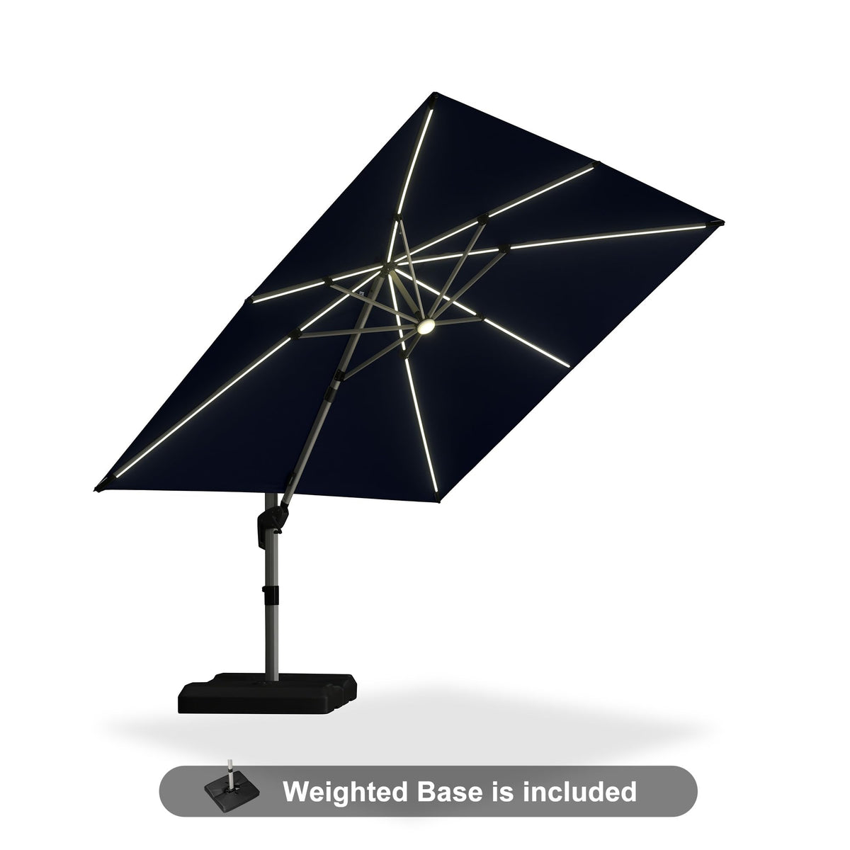 Navy Blue 10' X 10' Solar LED Patio Umbrella with Base V4869