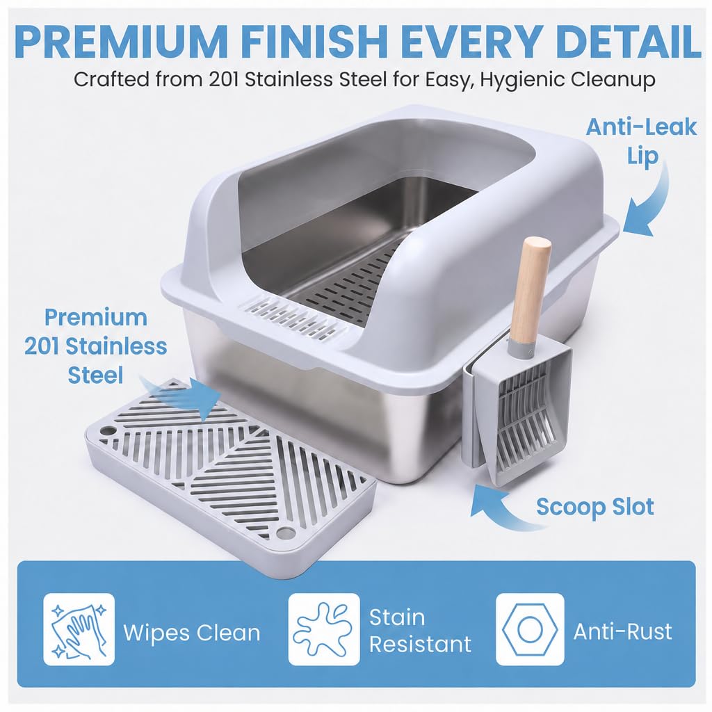 XL Stainless Steel Sifting Cat Litter Box with High Sides R444432