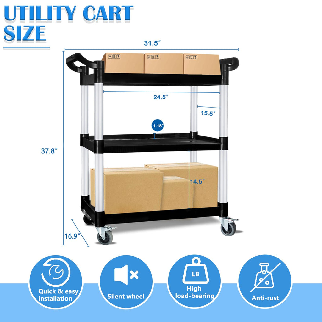3 Tier Plastic Utility Cart with Wheels E15524