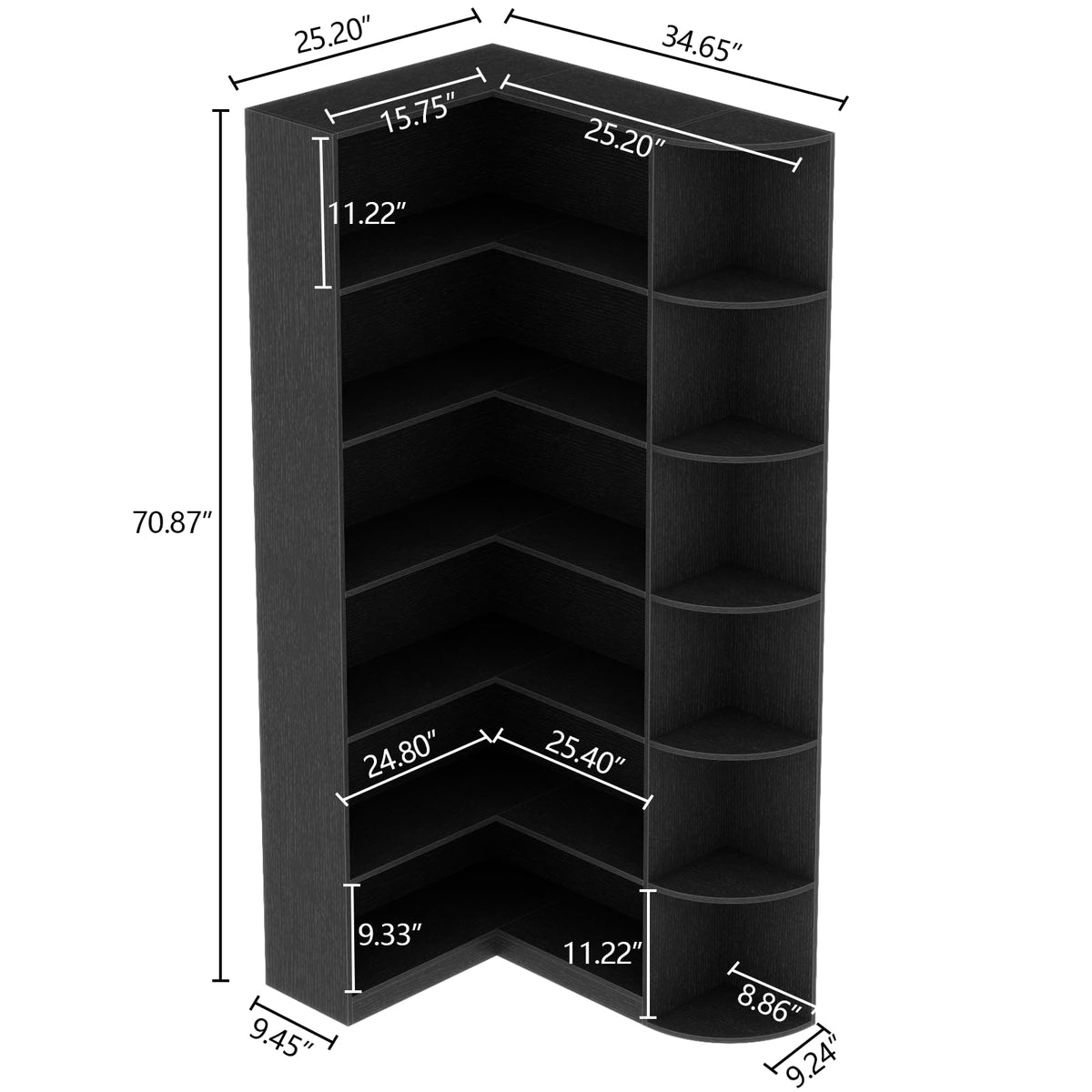 Black 6 Tiers L-Shaped Book Shelf T49575