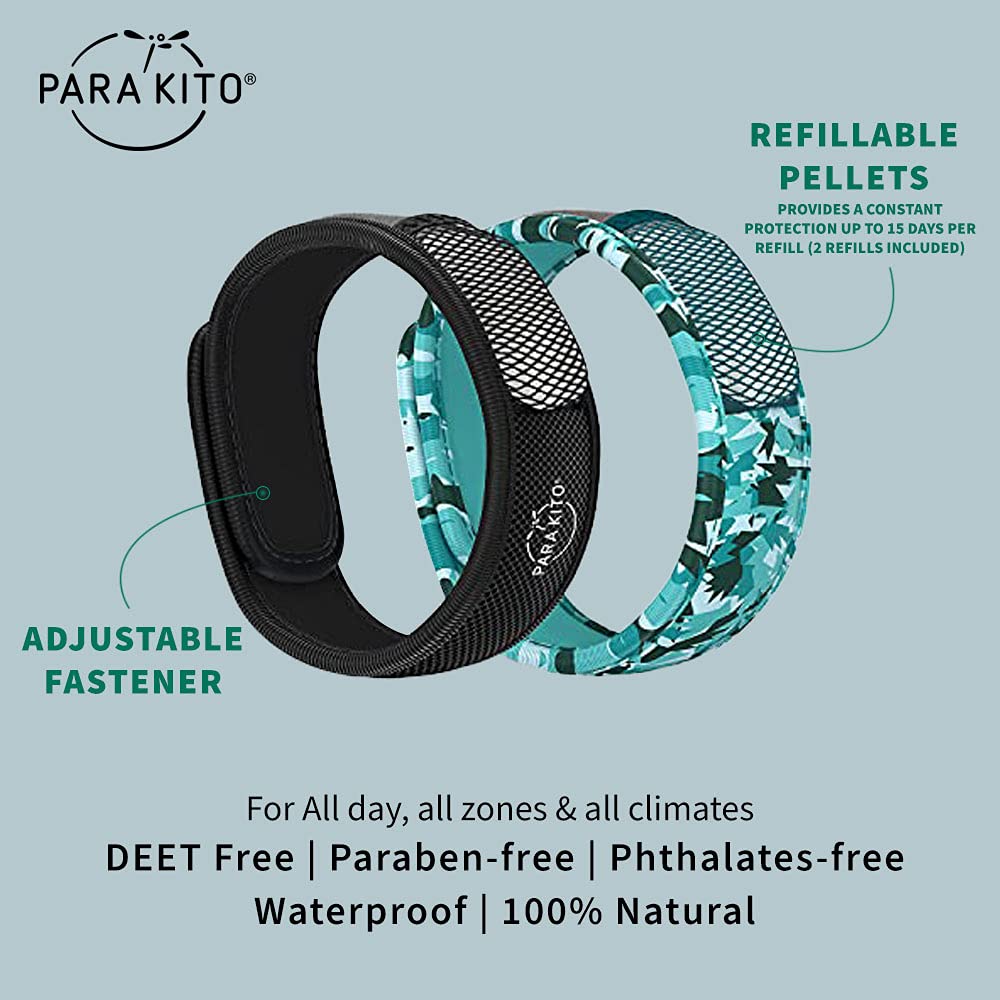 Mosquito Repellent Bracelets + Refill Pellets Bundle Peppermint Oil Black K663