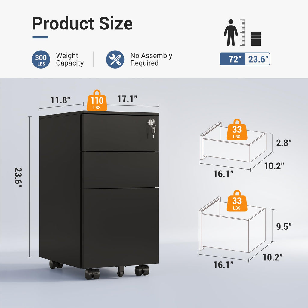 3 Drawer File Cabinet with Lock J9682