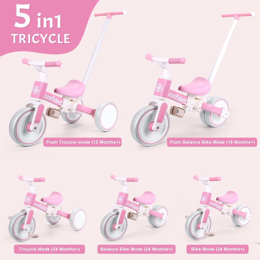 Tricycle for Toddlers 1-3 Year Olds, 5 in 1 Toddler Balance Bike Q74804