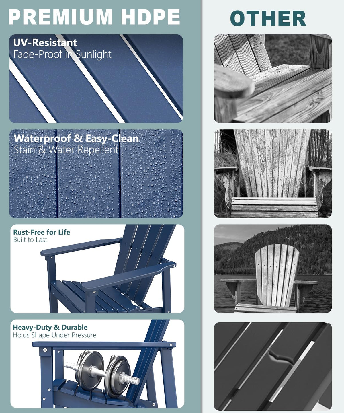 Navy Blue HDPE Adirondack Chair Set of 8 P763597