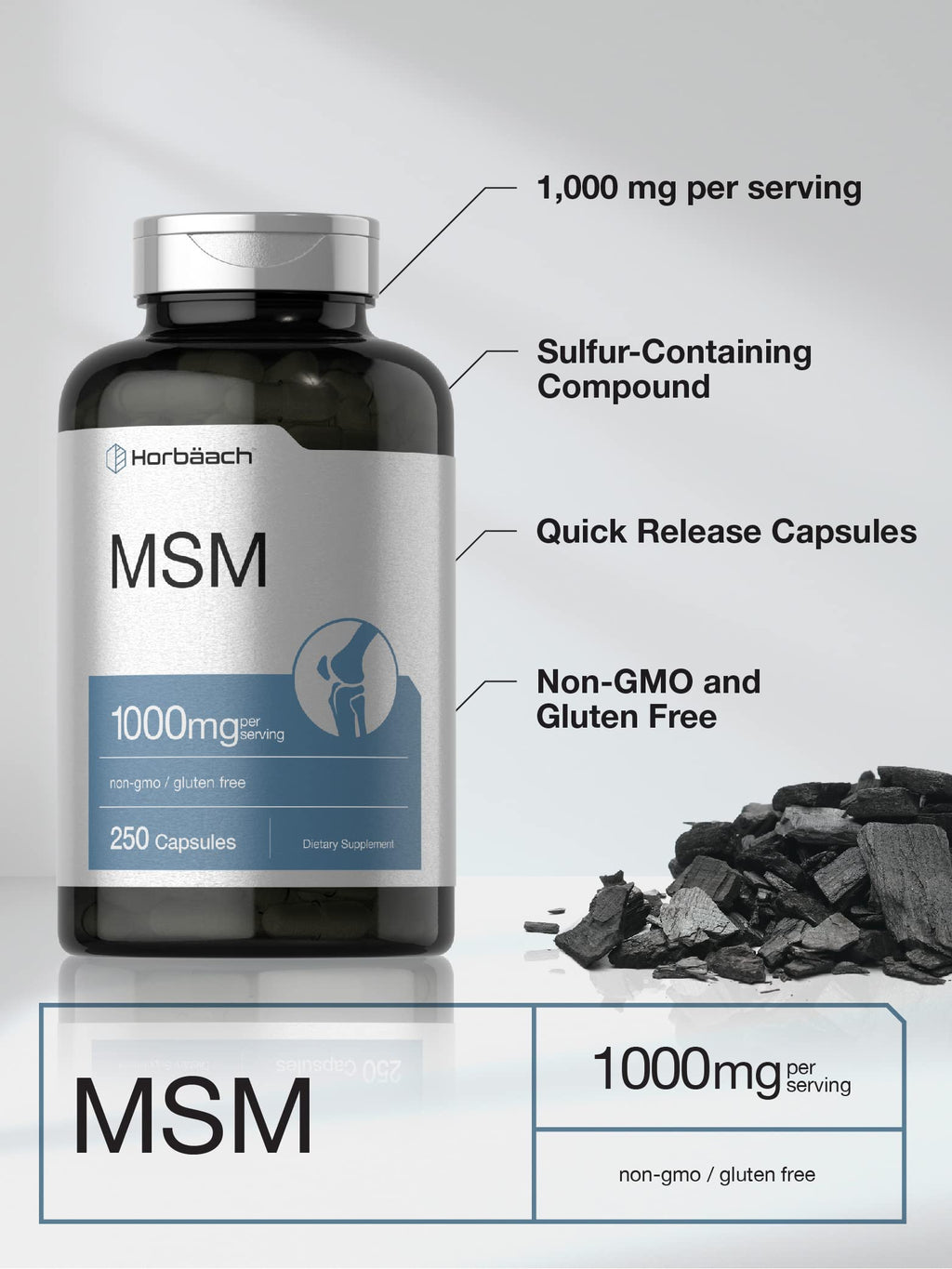 MSM Supplement Capsules 1000mg 250 Count P1771