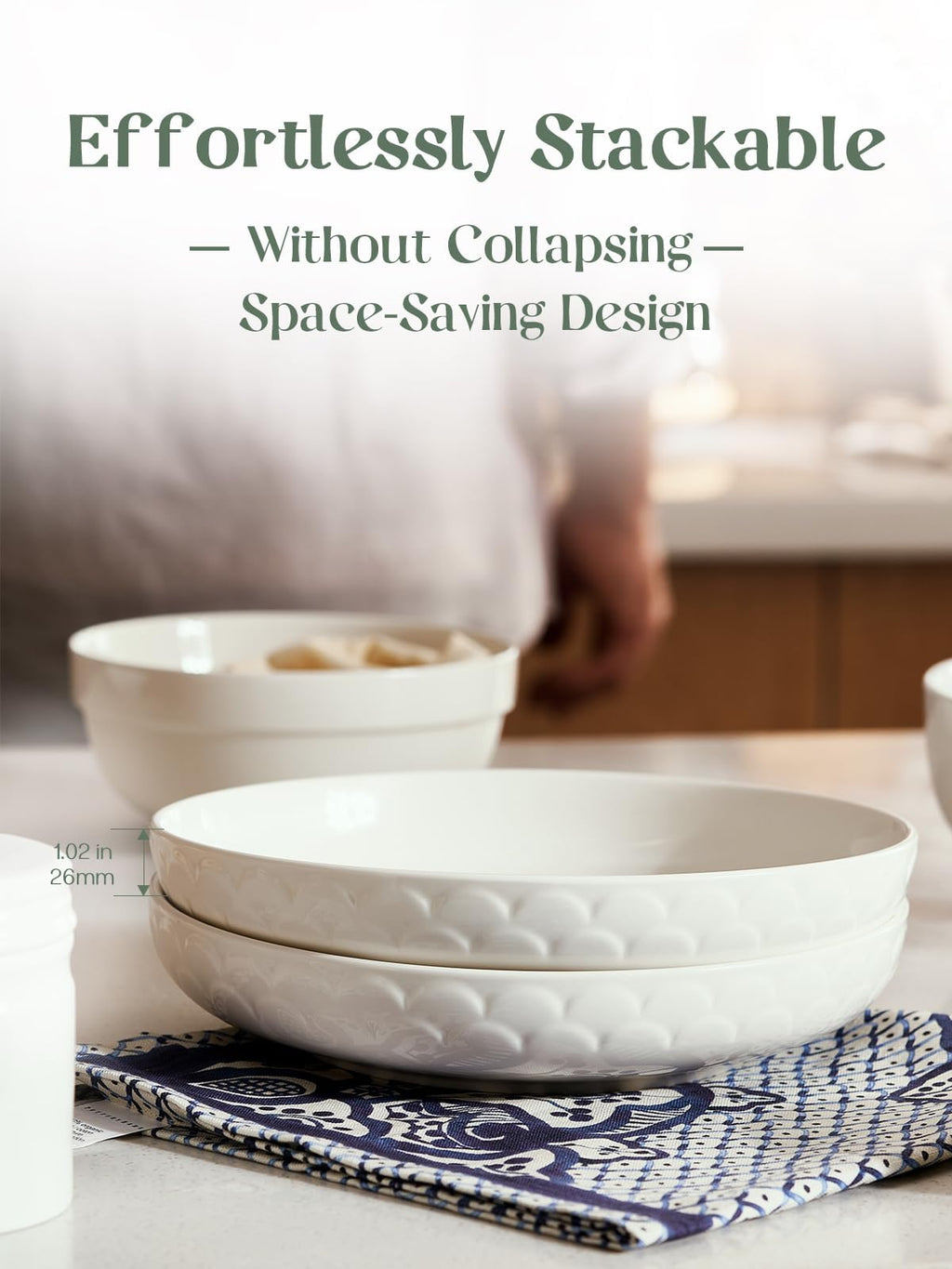 Set of 4 White Ceramic Pasta Bowls K997