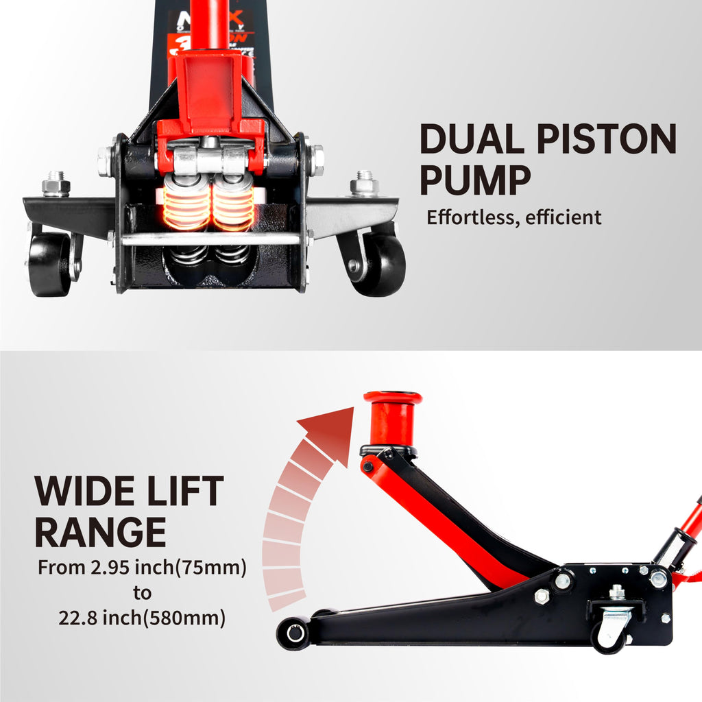 3-Ton Low-Profile Dual Pistons Steel Floor Jack O726