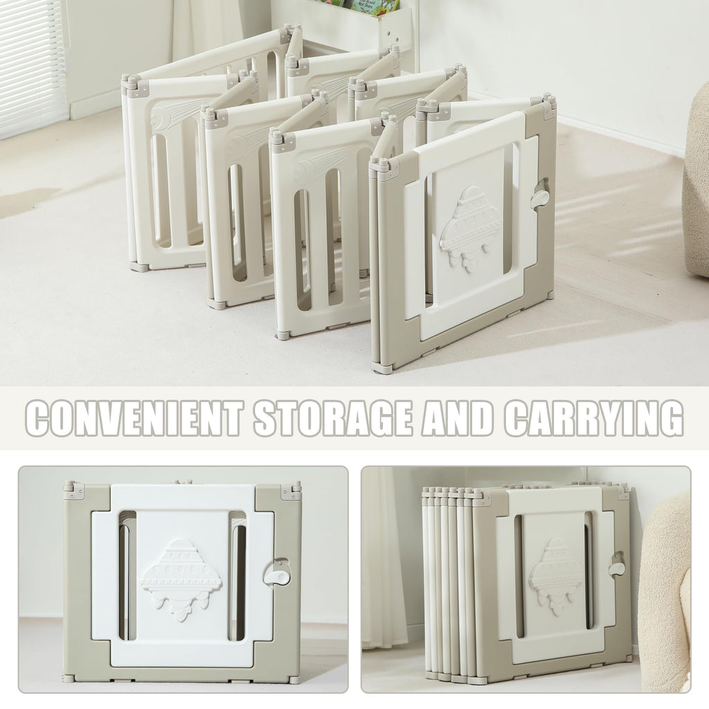 14 Panel Foldable Grey Baby Playpen D92309